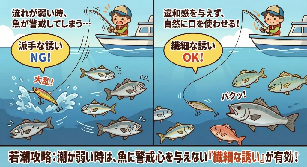 3. 繊細な誘いで魚に口を使わせる
